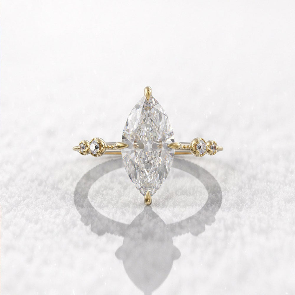 Classic Four-claw Hand-set Marquise-cut Zircon Ring For Women
