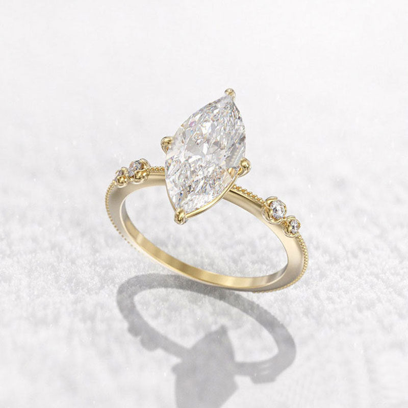 Classic Four-claw Hand-set Marquise-cut Zircon Ring For Women