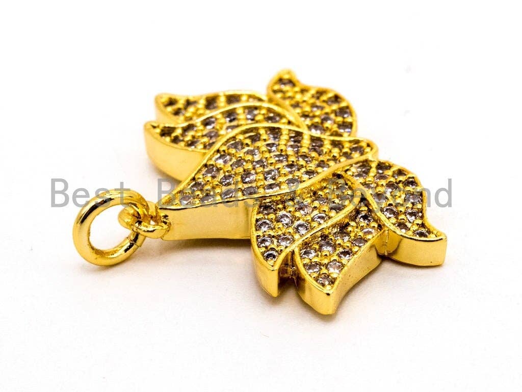 CZ Micro Pave Lotus Pendant for Necklace/Bracelet, Cubic Zirconia Pendant,17x23mm, 1pc, sku#F475