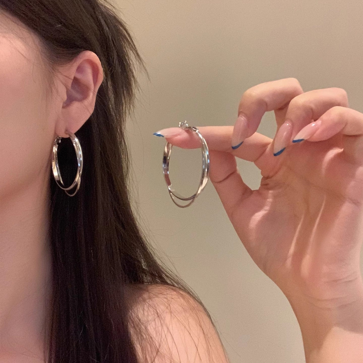 Metal Ball Drop Earrings For Women, Large Polished Circle Hoop Earrings, Trendy Vintage Lightweight Ear Jewelry For Round Face