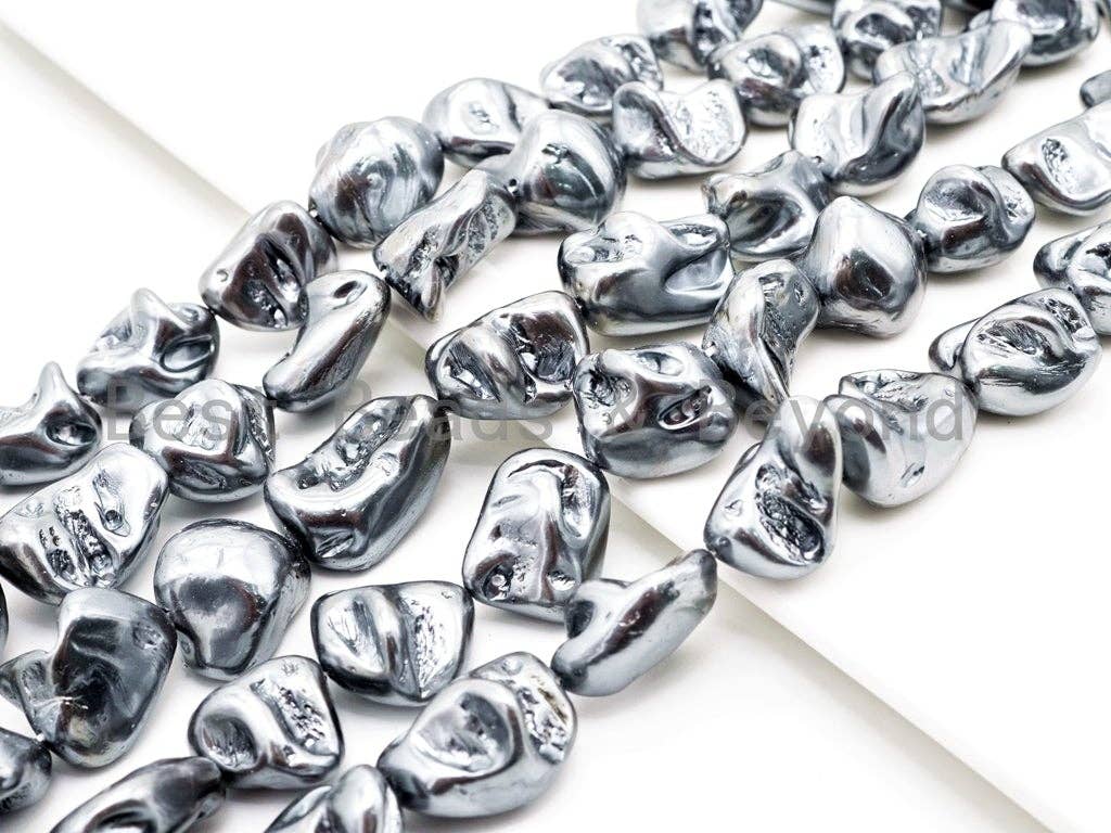 Quality Natural Mother of Pearl baroque beads, 15-21mm, Hematite Color Irregular Plated Gemstone Beads, 16inch strand, SKU#T112