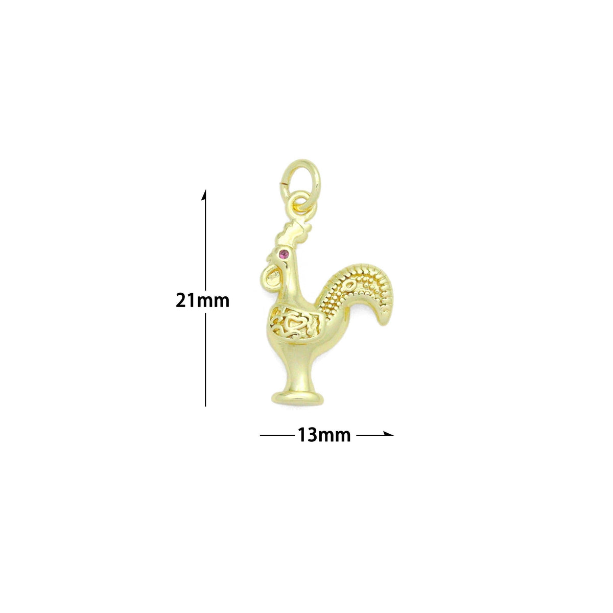 CZ Gold Rooster Charm Pendant, Sku#LK1197