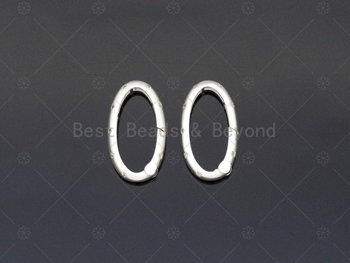 Matt Gold/Silver CZ Micropave Oval Spring Gate, Snap Clip Trigger Clasp, Spring Buckle for Chain Purse Key Jewelery, 27x16mm,Sku#H328