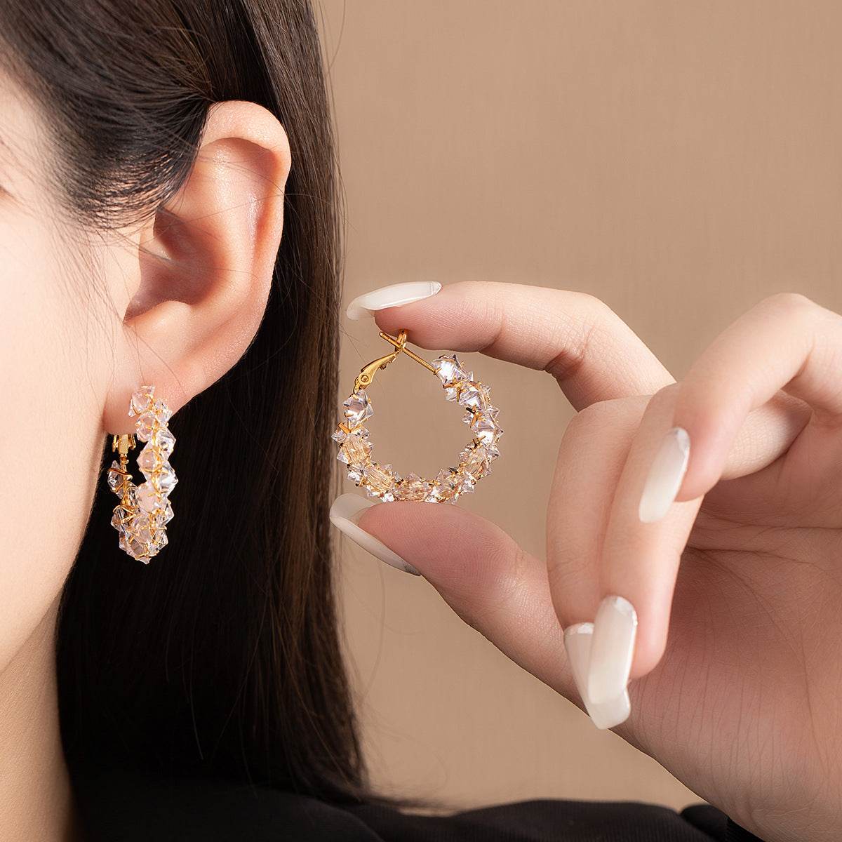 Dazzling Irregular Crystal Circle Hoop Earrings with S925 Sterling Silver Post, New Trend Elegant Geometry Earrings for Women Gifts | Cubic Zirconia