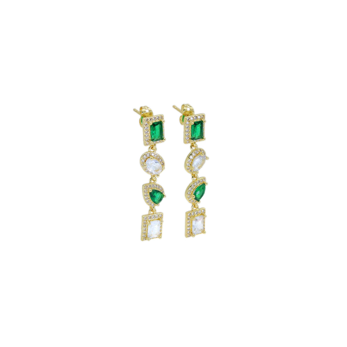 Green Clear CZ rectangle Oval Teardrop Pendant Earrings, Sku