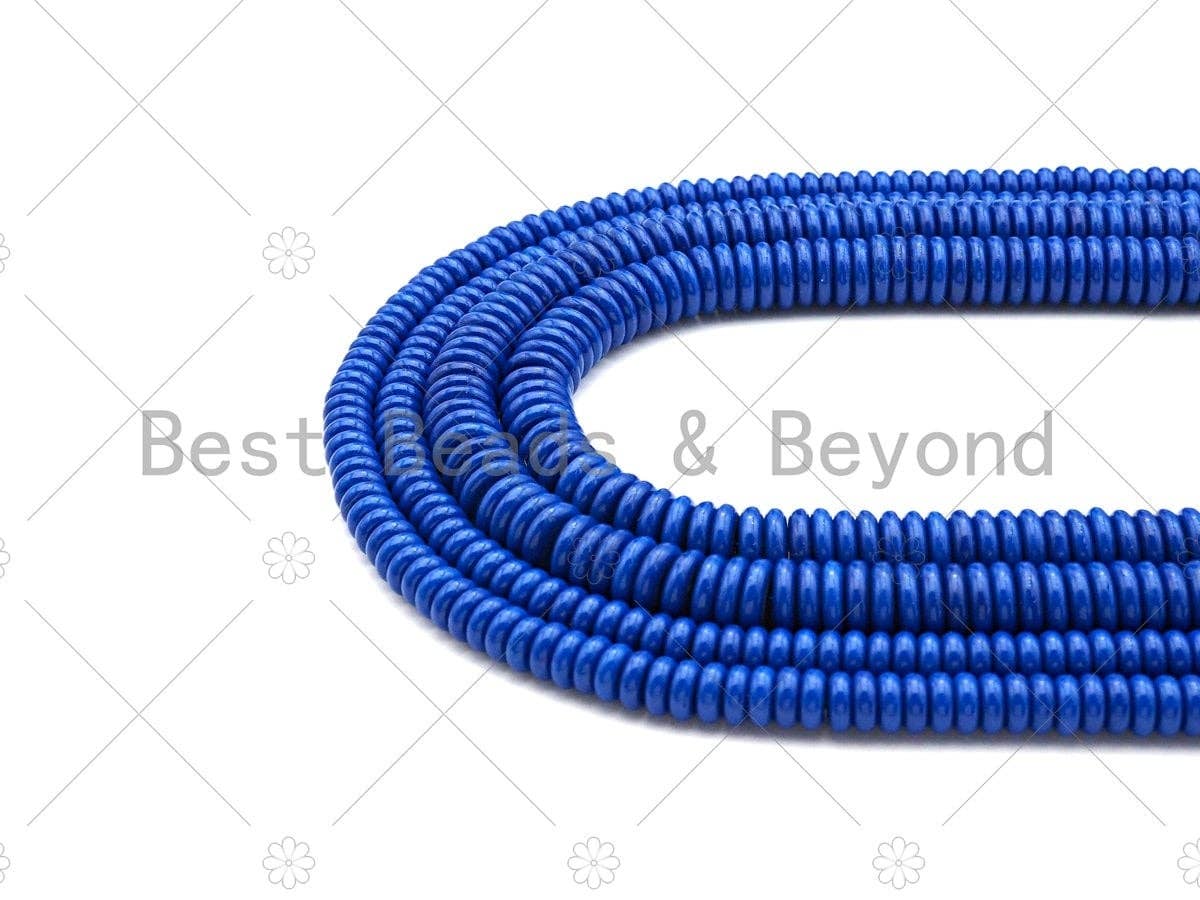 Quality Lapis Blue Smooth Rondelle Jade Beads, 3x12mm Spacer Beads, Blue Jade Beads, 15.5'' Full Strand, Sku#U1084C