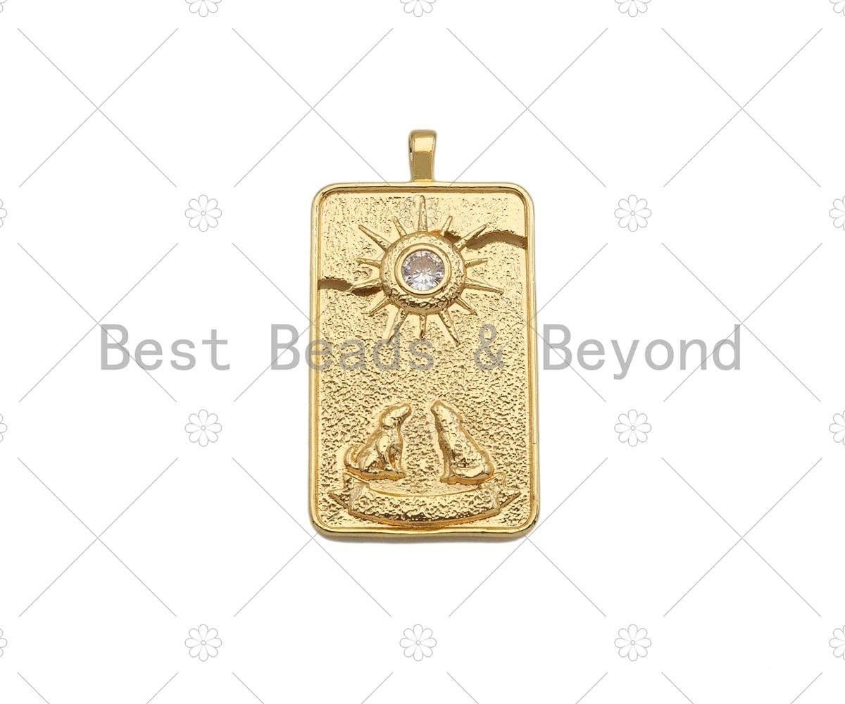 14K Gold Filled Tarot Card Charm, Sun Star Moon Rectangle Shape Pendant,Gold Medallion Charm, Tarot Card Necklace  Pendant,18x34mm, Sku#CP16