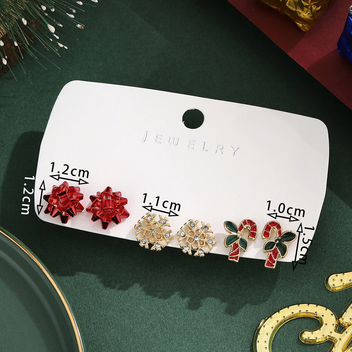 Cross-Border Personalized Christmas Alloy Earrings Christmas Hat Colorful Star Dot Diamond Christmas Tree Elk Gingerbread Man Earrings