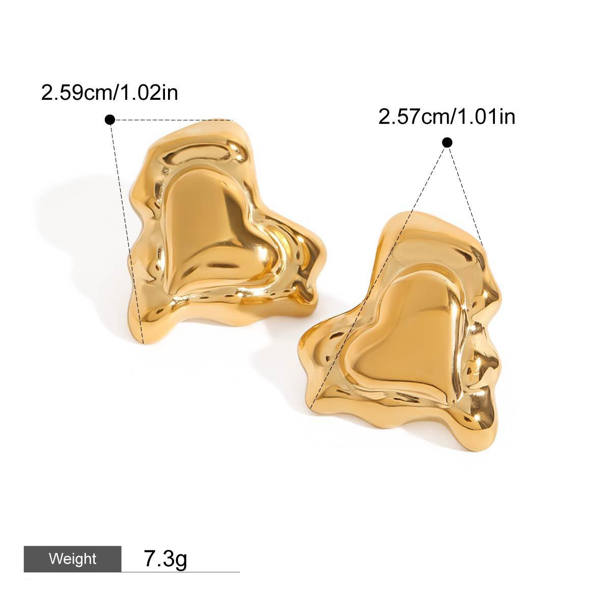 18K Gold Heart Design Trendy Personalized Earring and Ring Set