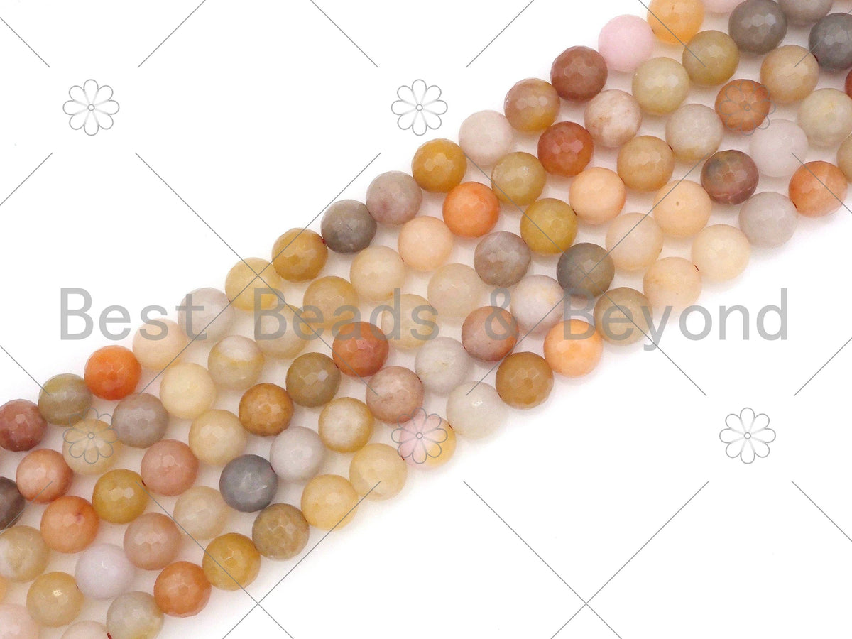 Natural Mixed Color Rutilated Jade Round Faceted Beads, 6mm/8mm/10mm/12mm Beads, Yellow Pink Red Matrix,15.5'' Full Strand, Sku#UA222