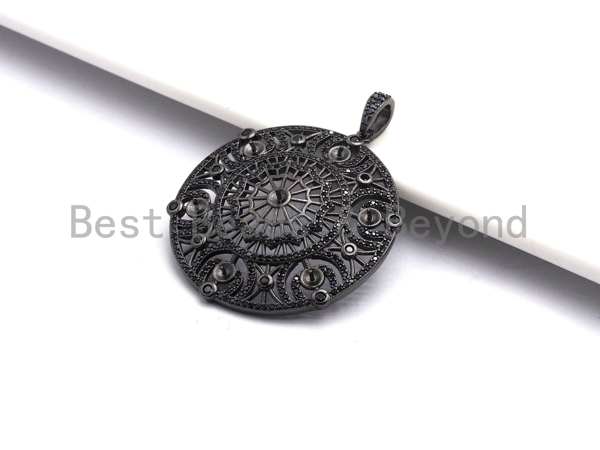 CZ Micro Pave Round Filigree Flower Pendant/Charm, Cubic Zirconia Paved Charm, Necklace Bracelet Focal Pendant, 42x46mm,sku#F632C