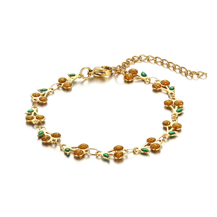 Cross-Border Popular Retro Bohemian Style 14K Gold Painted Oil Dripping Geometric Bracelet Necklace Ins Stainless Steel Jewelry