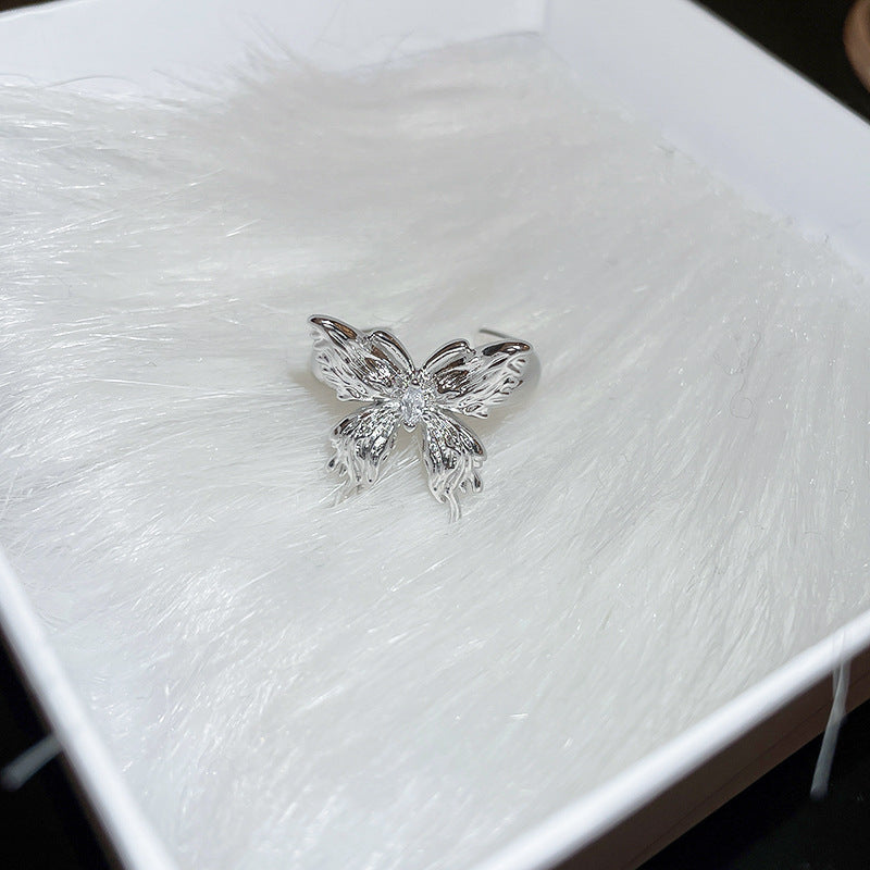 Liquid Butterfly Ring For Women, Light Luxury INS Minimalist Style, Niche Design Advanced Fashion Open Index Ring
