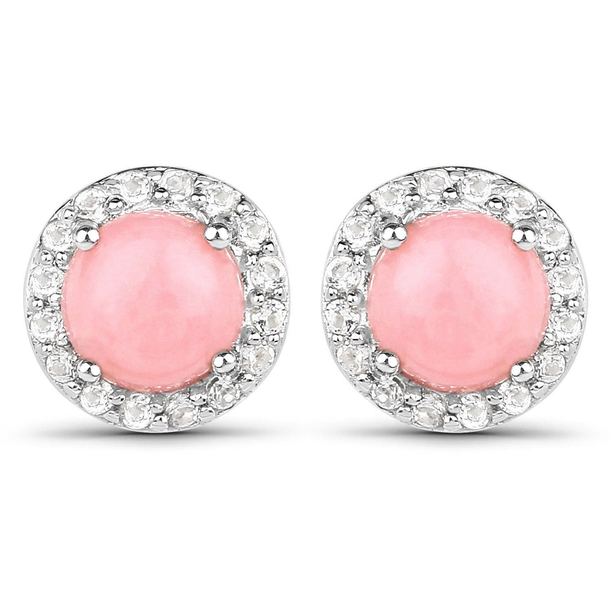 1.36 Carat Genuine Pink Opal and White Topaz .925 Sterling Silver Earrings