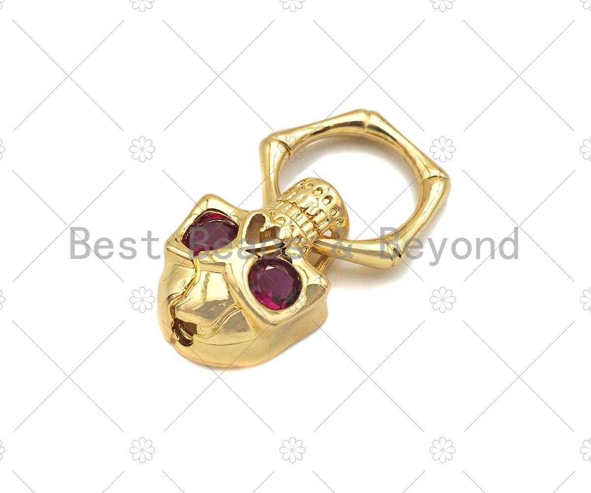 CZ Micro Pave Colorful Eye Skull Shape Pendant/Charm,Cubic Zirconia Charm, Necklace Bracelet Charm Pendant,29x13mm, Sku#LK261