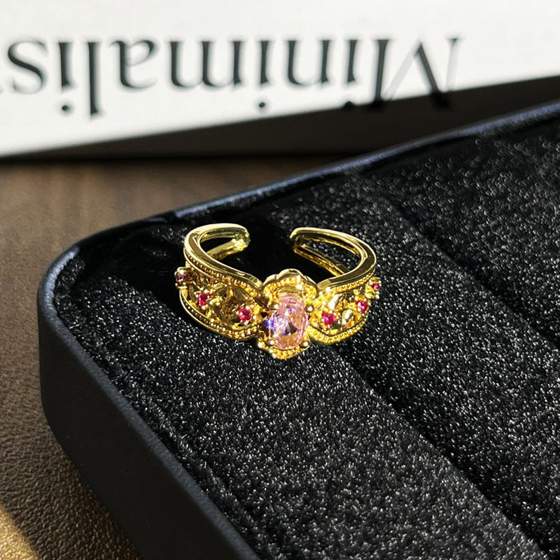 Retro Cold Tone Geometric Micro Rhinestone Paved Open Ring, Unique Niche Design Fashion Finger Jewelry, Versatile Trendy Accessory For Women Daily Wear