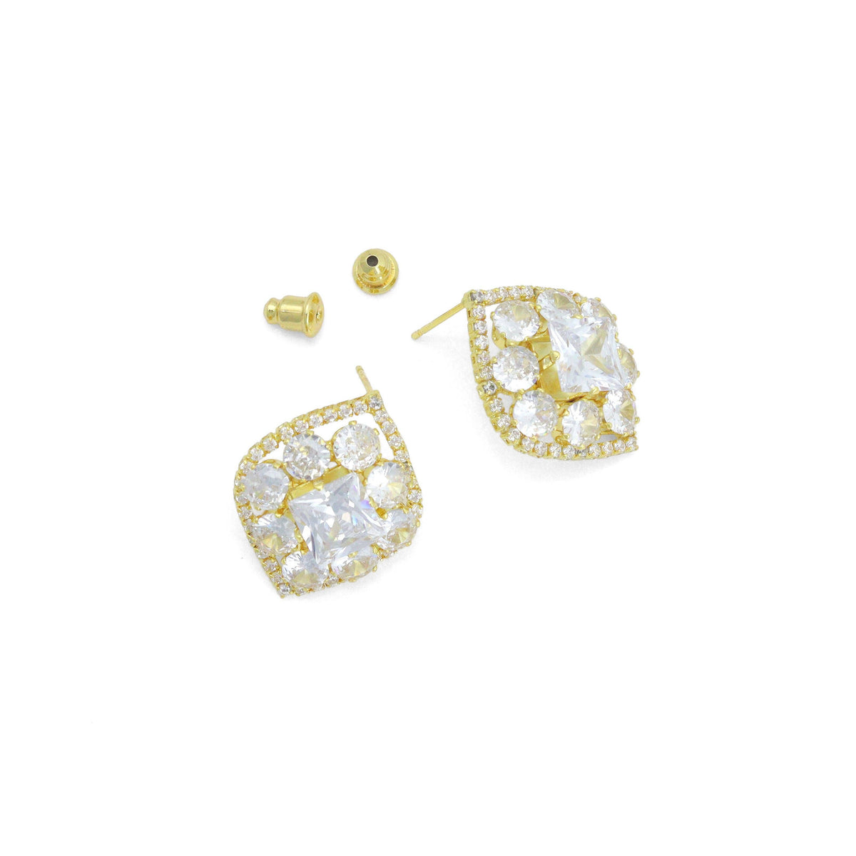 Baguette Diamond CZ Gold Silver Marquise shape Stud Earrings, Sku#L737