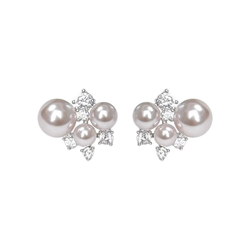 Gentle, Fair-looking Manta Rose Gold Pearl Zircon Stud Earrings