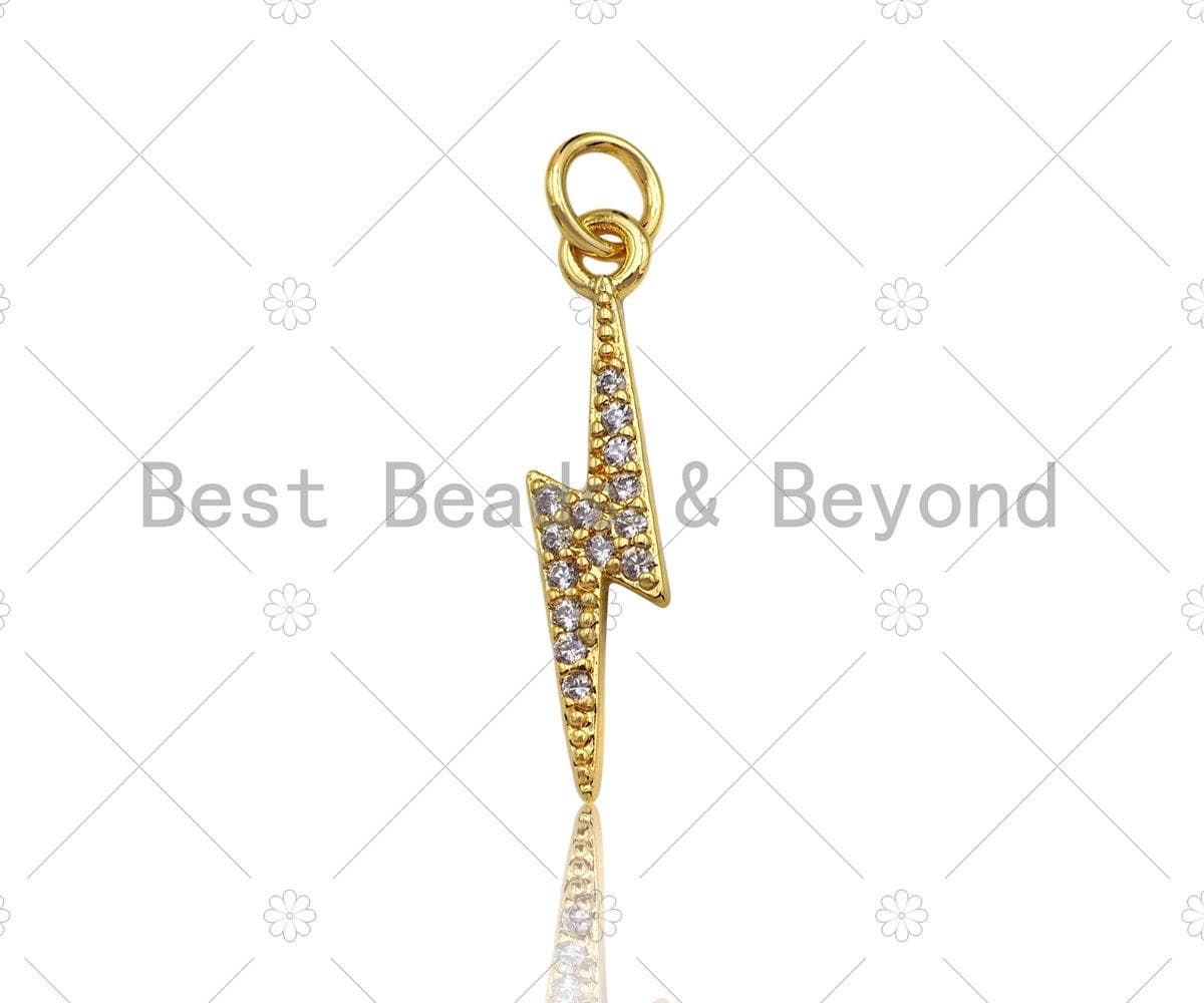 CZ Micro Pave Lightning Shape Pendant/Charm,Cubic Zirconia Charm,Necklace Bracelet Charm Pendant,4x20mm,Sku#LD22