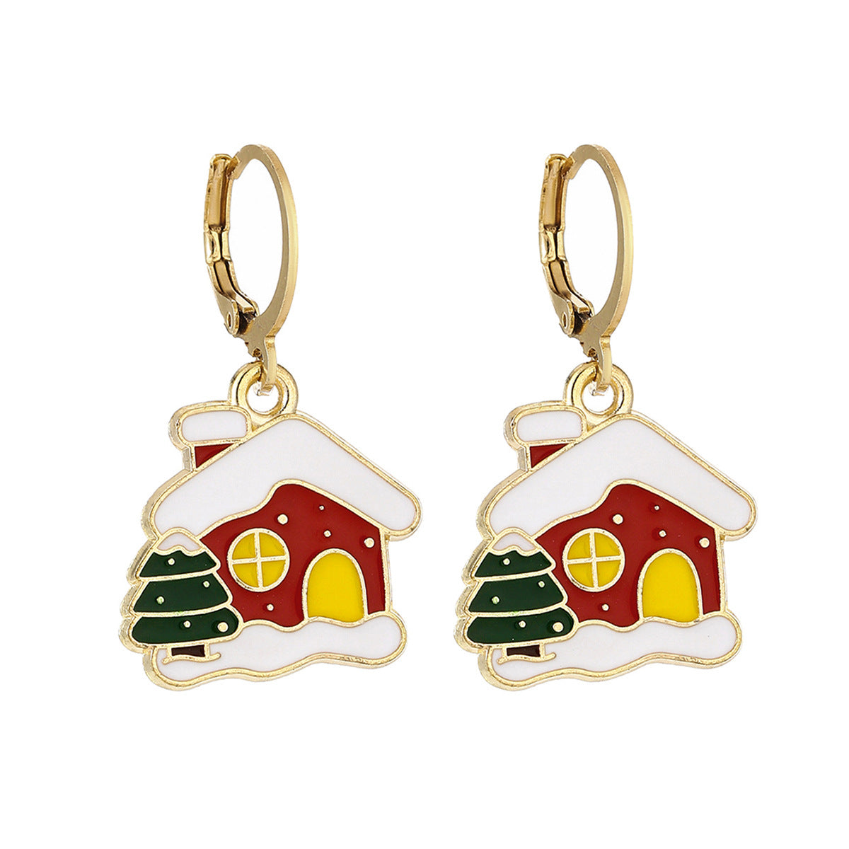 Cross-Border Personalized Christmas Alloy Earrings Christmas Hat Colorful Star Dot Diamond Christmas Tree Elk Gingerbread Man Earrings
