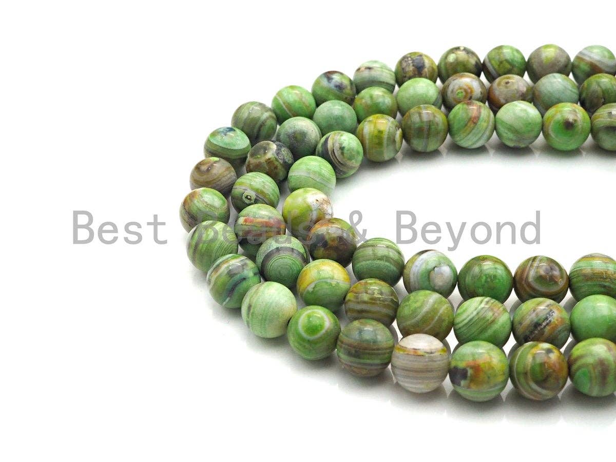 NEW Color!!! Natural Green Banded Agate Beads, Round 10mm Round Agate, 15.5" Full Strand, sku#U854