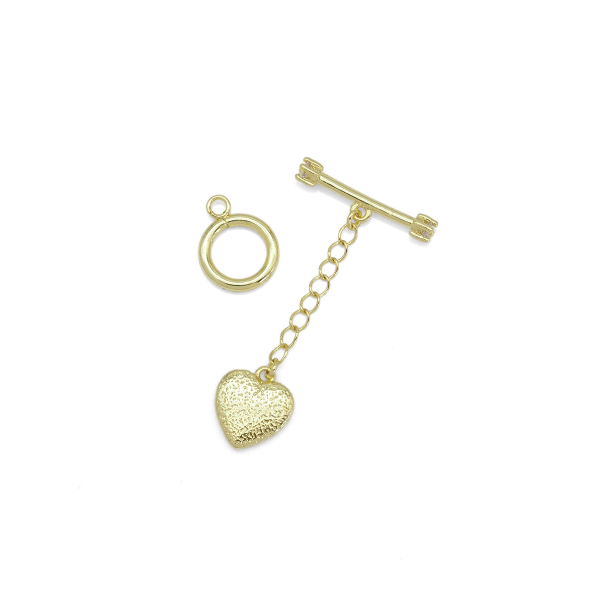 Gold Heart Toggle Clasp Set with Diamond end bar, Sku#LD510