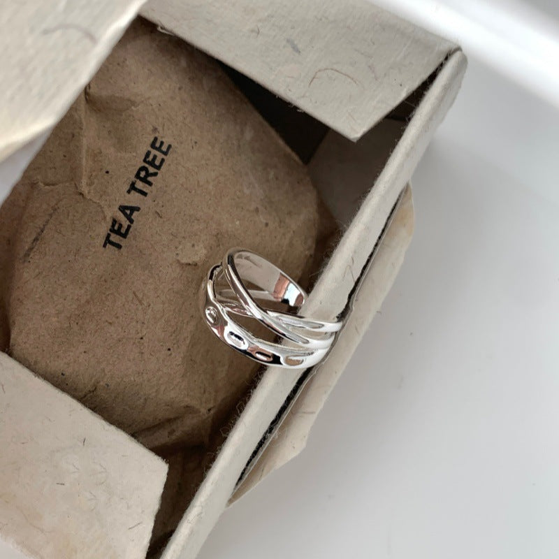 Korean Style Multi-Layer Simple Cross Ring For Women, Niche Design INS Style, Fashion Personality Adjustable Index Finger Ring