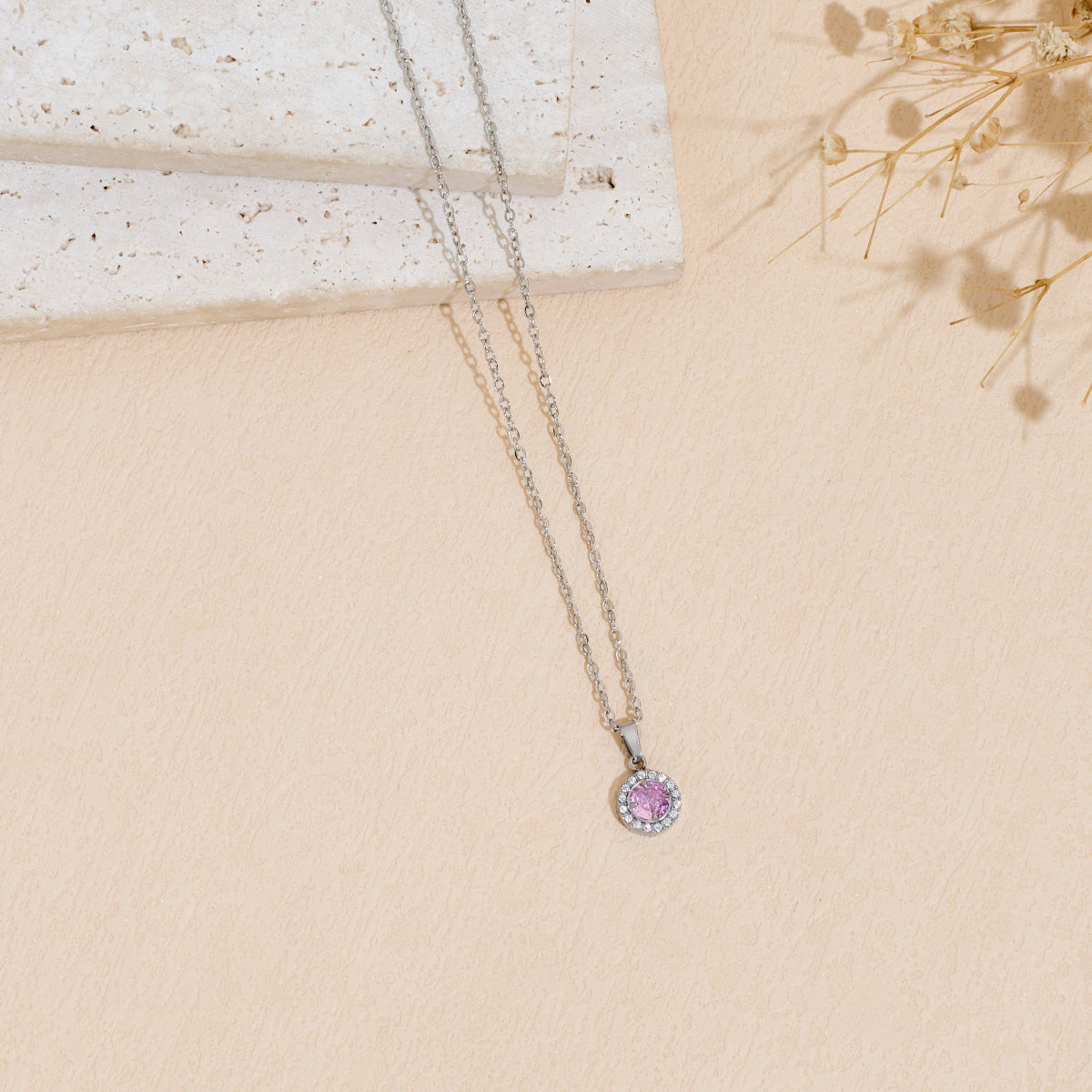 Stainless Steel Pendant Necklace With Zircon Inlay