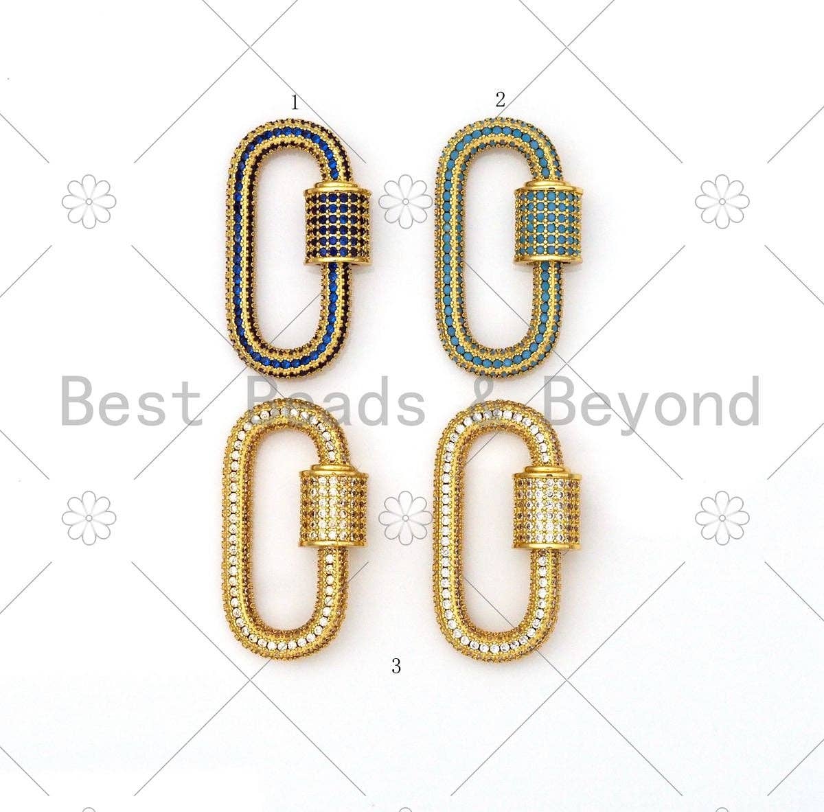 Fully CZ Micro Pave Oval Screw Clasp, Oval Pave Clasp, Green/Cobalt/Clear Color Carabinar Clasp,16x29mm,sku#ML48