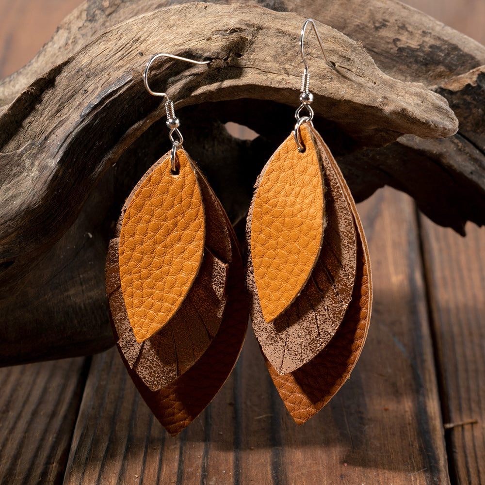 Fashionable Leather Multi-Layer Earrings In A Cartoon Style