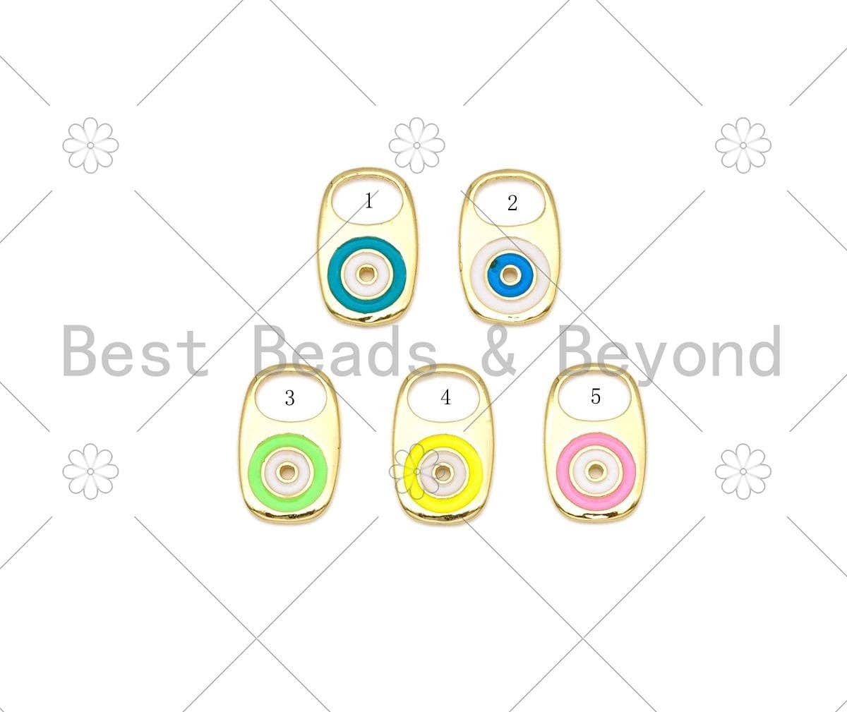 Colorful Enamel Evil Eye On Pop Tab Shape Pendant, 18K Gold Filled Pull-tab Charm,Enamel Jewelry Findings,11x18mm,Sku#L624