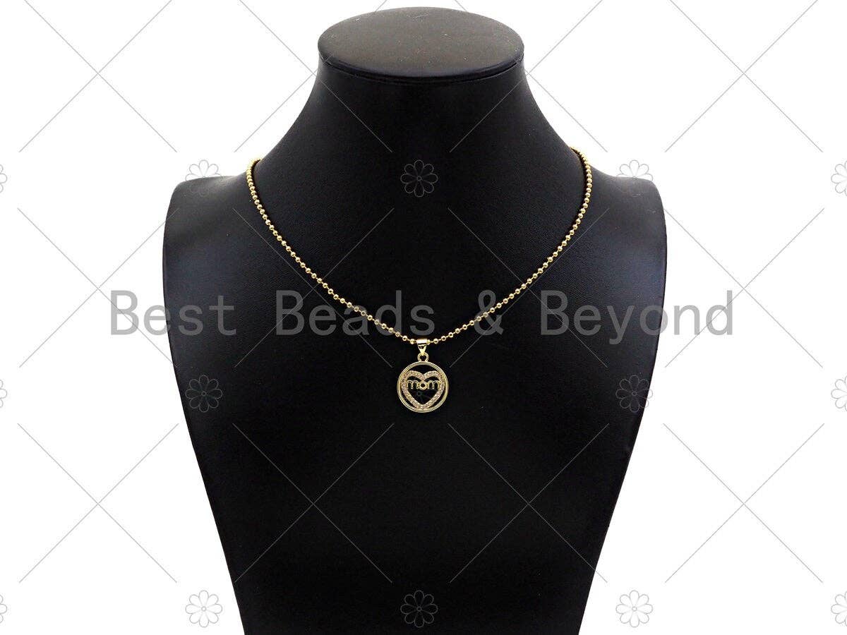 Gold Filled CZ Micro Pave Heart with Mom Word on Round Ring Shape Pendant, 18K Gold Filled Charm, Mother's Day Goft,17x20mm,Sku#LD121