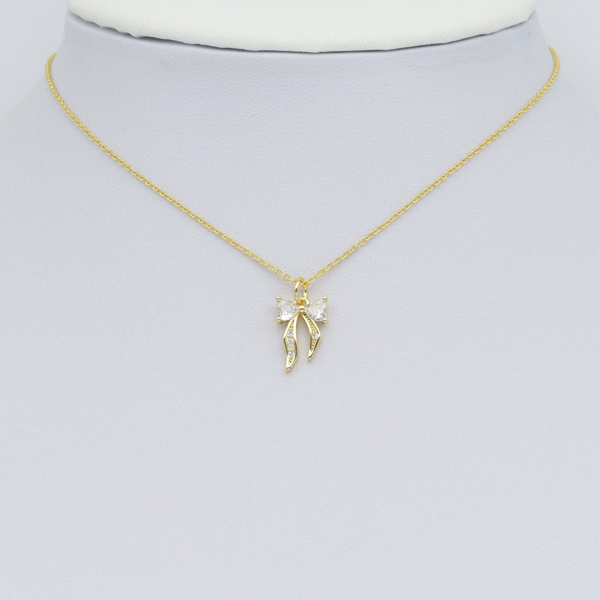 Gold Clear Heart CZ Bowknot Charm Pendant, Sku#LK985