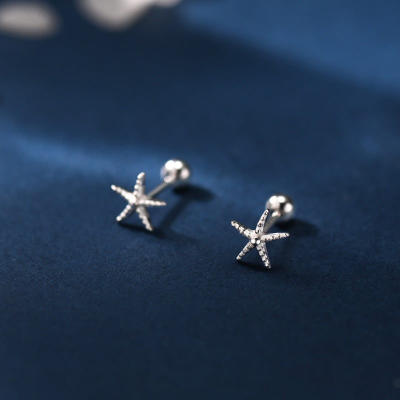 S999 Sterling Silver Starfish Stud Earrings For Women, Minimalist Design, New 2026 Style, Screw Back, Comfortable For Newly Pierced Ears