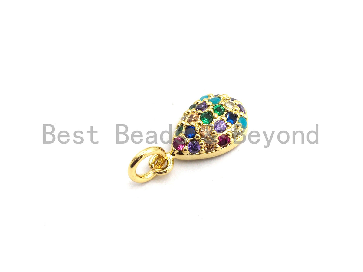 CZ Colorful Micro Pave Teardrop Pendant, Teardrop Shaped Pave Pendant, Gold plated, 7x13mm, Sku#F740