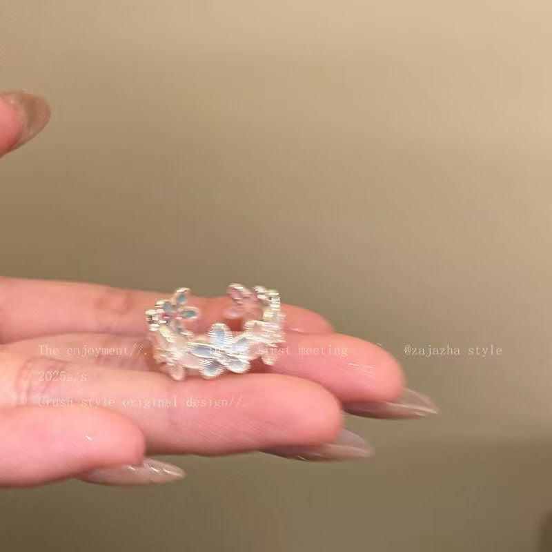 Vintage Enamel Flower Ring With Pearl, Intricate Filigree Gold-Plated Band, Dainty Retro Statement Ring For Women