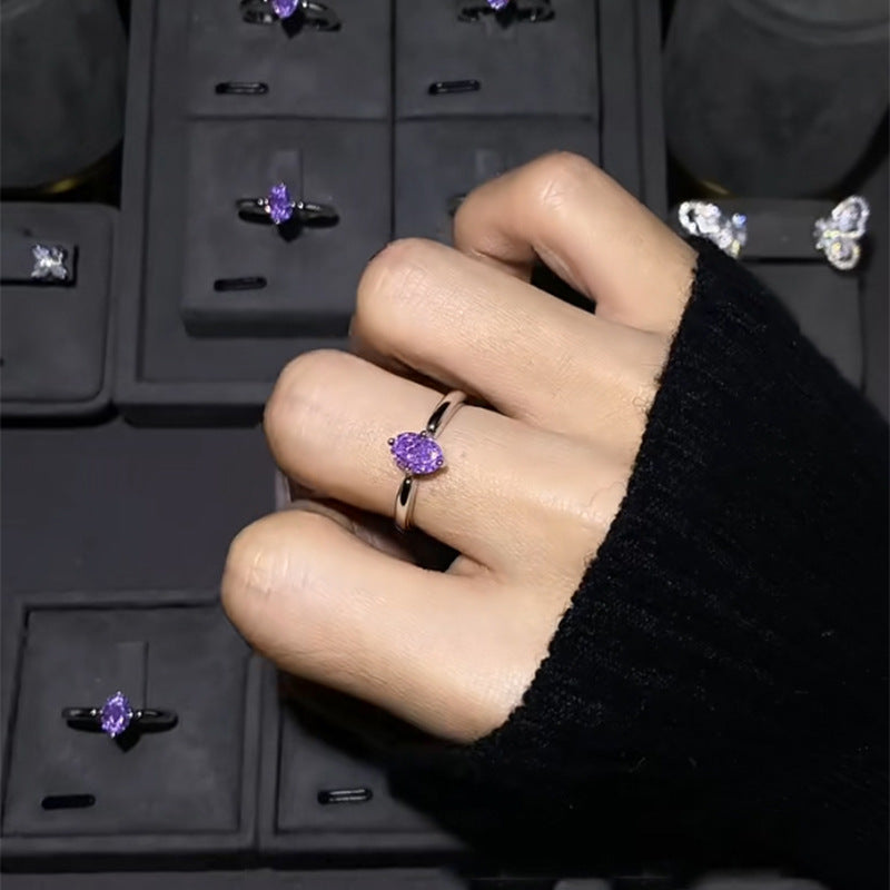 Minimalist Purple Waterdrop Rhinestone High-End Niche Ring
