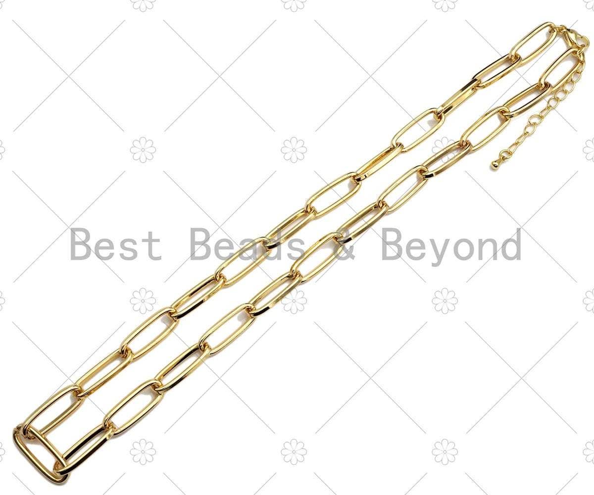 Gold Finish 18 Large Paperclip Link Necklace