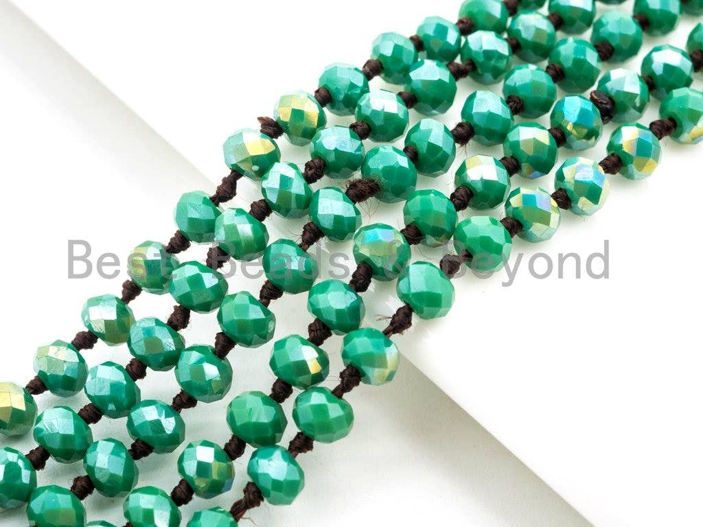 60 EXTRA Long Hand Knotted Tear Green Color Crystal Necklace, Double Wrap Necklace, Green 2x4mm Rondelle Faceted Crystal Beads,SKU#D22