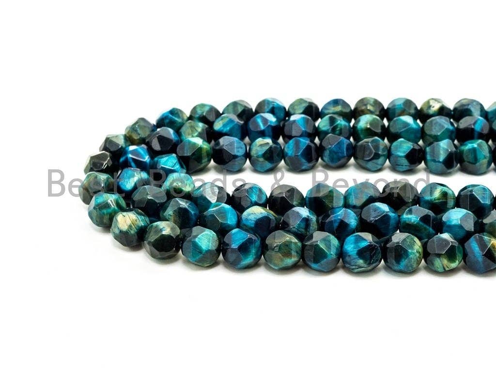 High Quality Natural Blue Tiger Eye Diamond Cut Round Faceted Beads, 6mm/8mm/10mm, Blue Tiger Eye Gemstone Beads, 15.5inch strand, SKU#U85