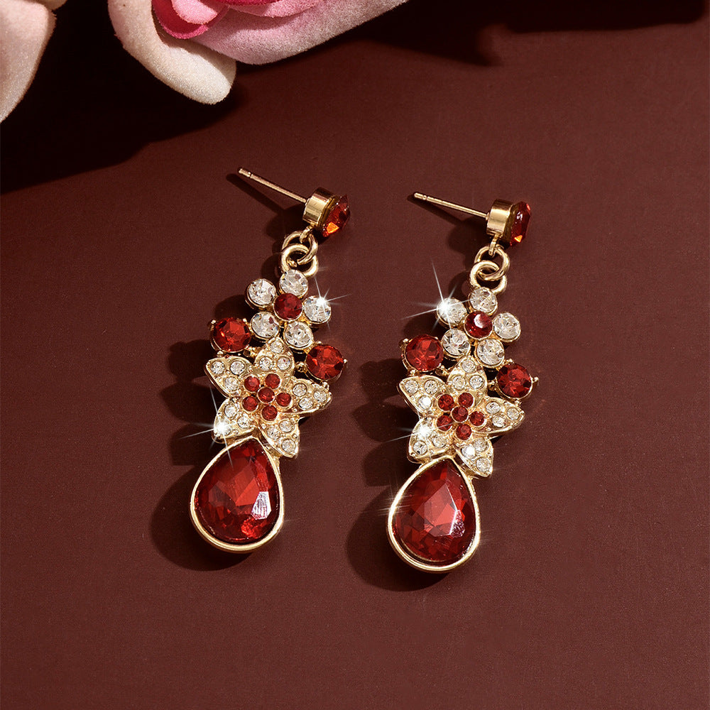 Womens French Palace Style Floral Rhinestone Teardrop Pendant Drop Earrings,Costume Earrings For Daily Banquet Party Wear
