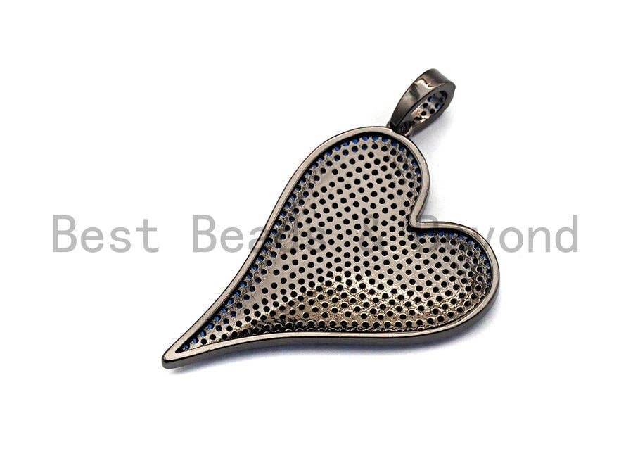 CZ Cobalt Micro Pave Large Heart Pendant, Heart Shaped Pave Pendant, Gold/Silver/Gunmetal plated, 30x41mm, Sku#X54