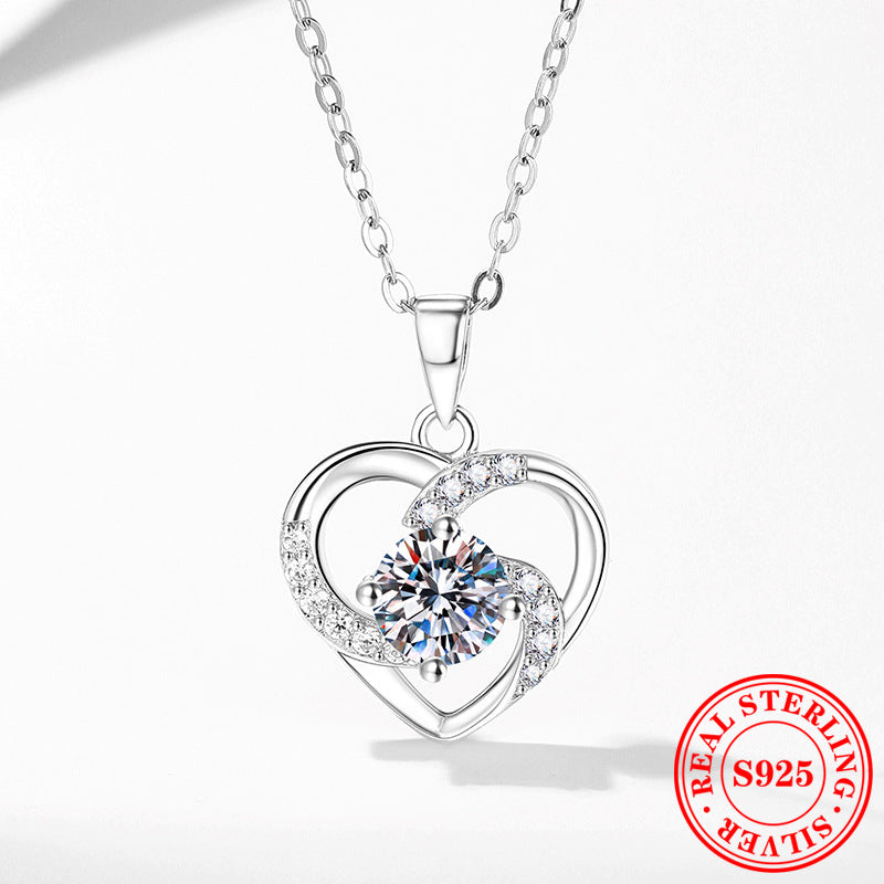 S925 Sterling Silver Necklace With An Eternal Heart Pendant And Moissanite