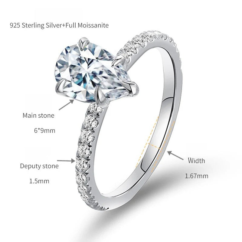 Pear-Shaped D-Color VVS1 Moissanite Engagement Ring in 18K Gold-Plated Sterling Silver – Elegant Waterdrop Design