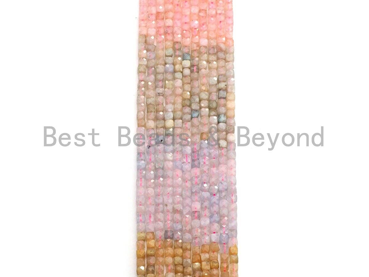 High Quality Natural Morganite Beads, 4mm Faceted Cube Morganite Beads, 16" Full Strand, sku#U776