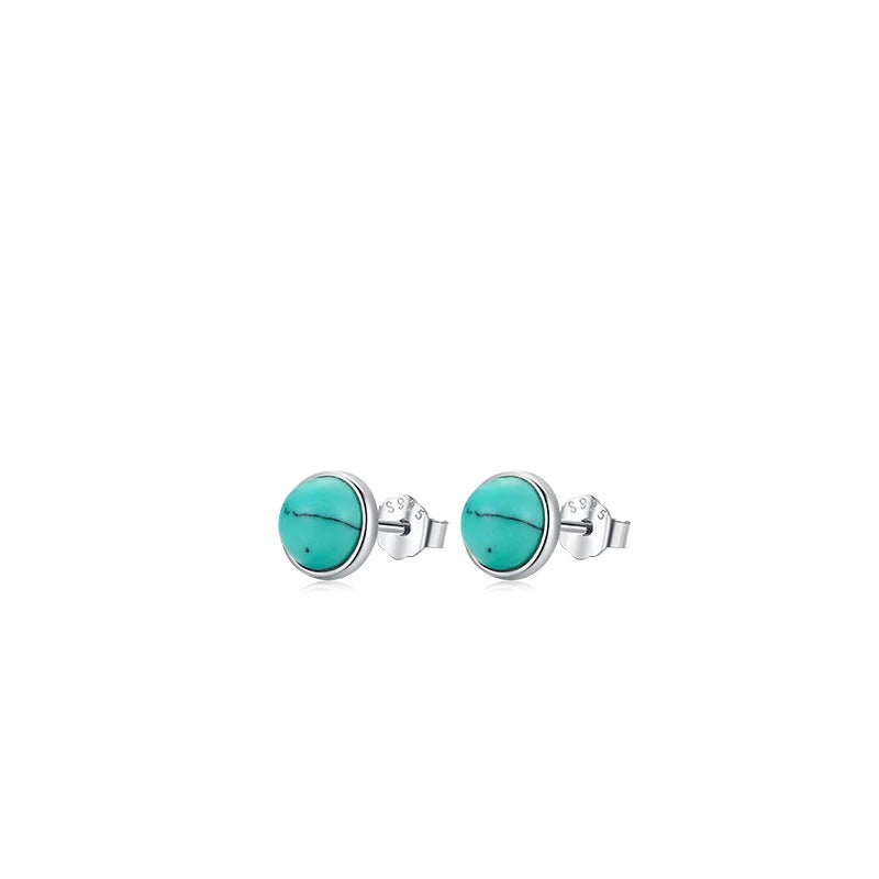 Geometric Turquoise Stud Earrings in Sterling Silver