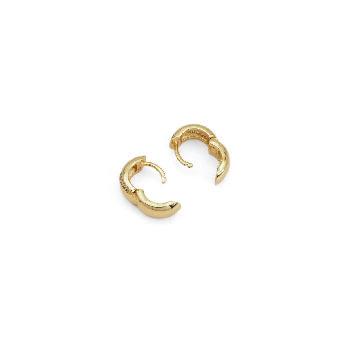 Gold Silver Thick Small Huggie with CZ Line earrings, Sku#A125
