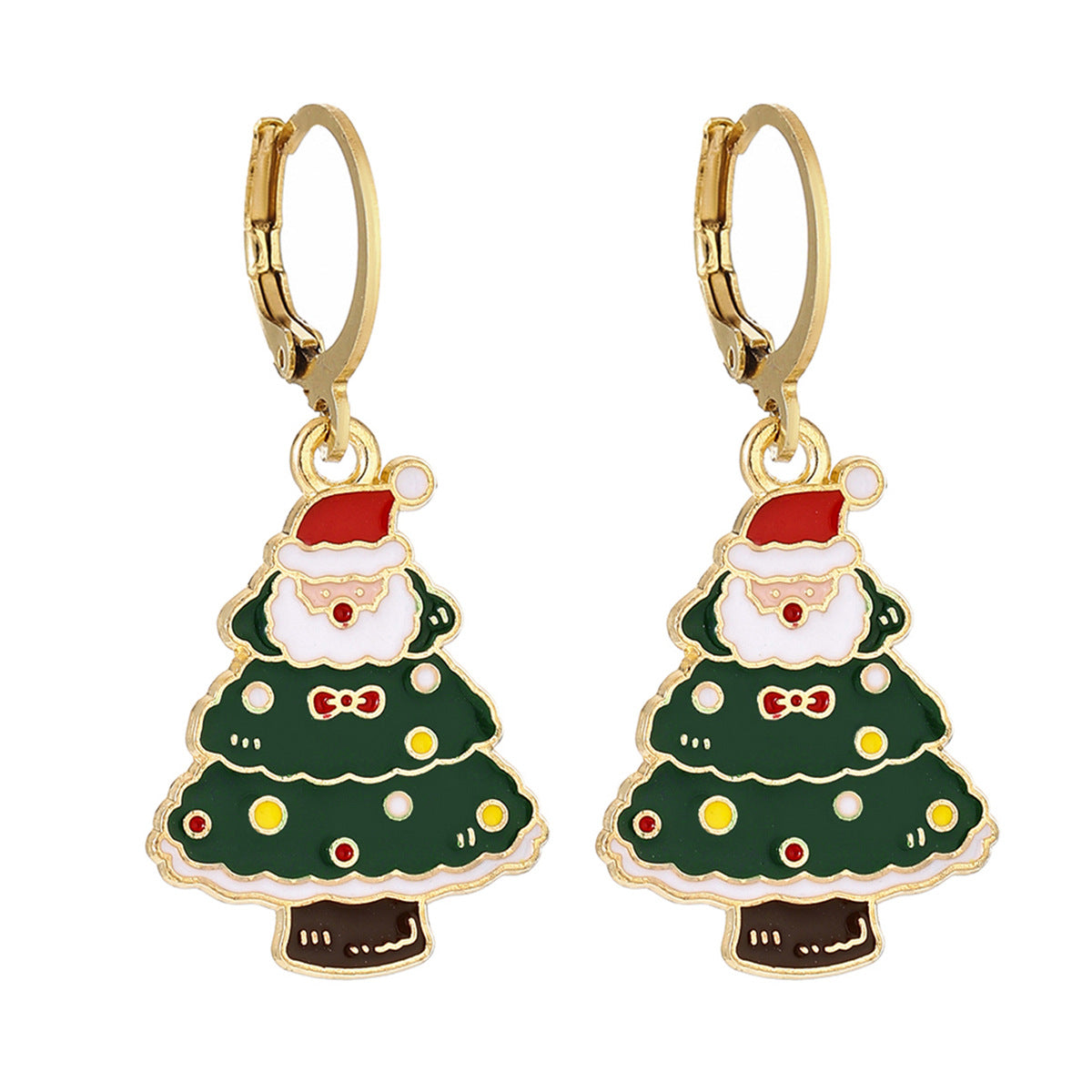 Cross-Border Personalized Christmas Alloy Earrings Christmas Hat Colorful Star Dot Diamond Christmas Tree Elk Gingerbread Man Earrings