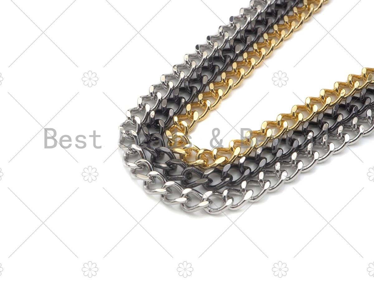 6x8mm Cuban Curb Chain by Yard, Gold/ Gunmetal / Silver Cuba