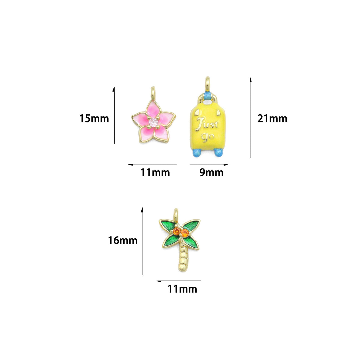 Flower Suitcase Coconut Tree Charm Travel Pendant,Sku#LD741